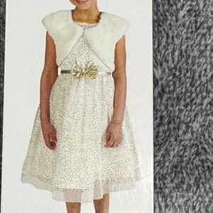 Jona Michelle Cream and gold sequins  holiday dress with shrug size 10